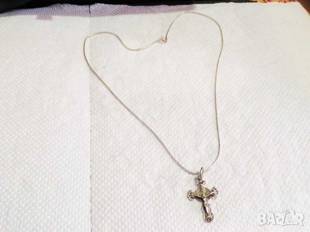 Старинен  сребърен кръст разпятие  Исус Христос и дървото на живота и сребърно синджирче, снимка 3 - Колиета, медальони, синджири - 31929765