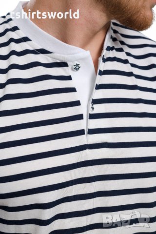 Нова мъжка моряшка блуза на райе с копчета, снимка 2 - Тениски - 30312694