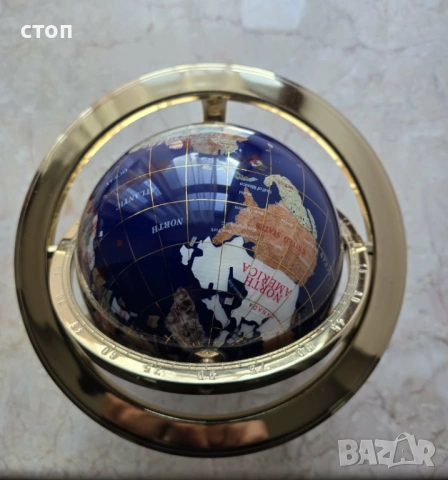 Настолен глобус от полускъпоценни камъни, снимка 5 - Антикварни и старинни предмети - 53443419