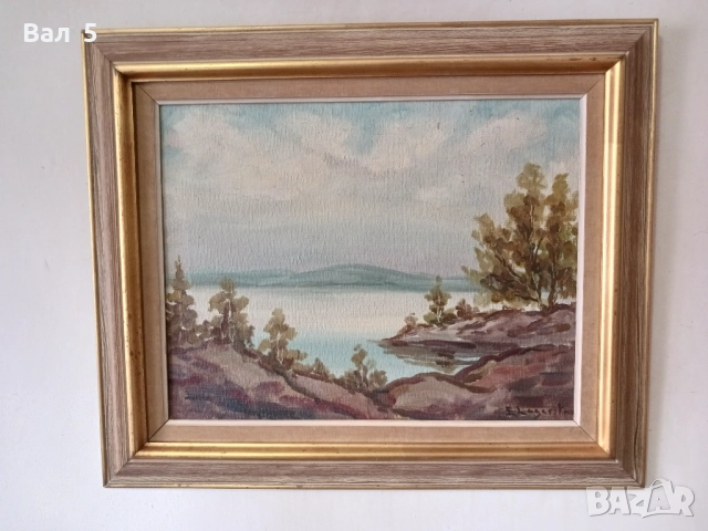 Стара авторска картина , пейзаж - платно , подписана, снимка 3 - Картини - 52788633