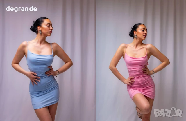 Супер секси рокля в синьо и розово