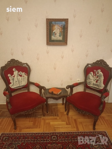 Кресла и масичка "Луи 16-ти" с ръчно бродирани вилерови гоблени - масив