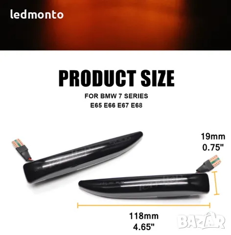 LED Мигачи с Бягащ Ефект за BMW 7 Серия E65, E66, E67, E68 (2001–2008), снимка 7 - Части - 50355235