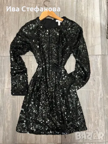 блестяща нова  къса парти коктейлна официална тъмно маслено зелена еластична рокля пайети, снимка 5 - Рокли - 48144445