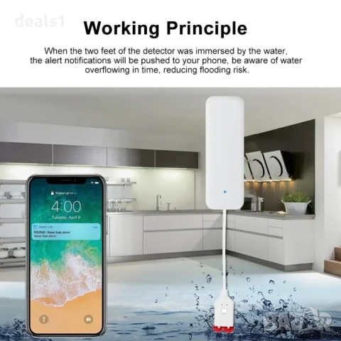 ONENUO Tuya Смарт Zigbee Сензор за изтичане на вода Детектор за течове и наводнения , снимка 2 - Друга електроника - 51016809