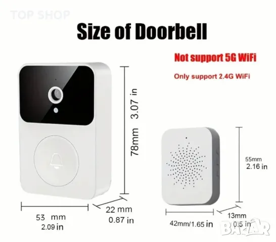 X9 СМАРТ безжичен звънец с HD камера/IOS/нощно виждане/2 мелодии/38 вида глас/акумулаторна батерия, снимка 3 - HD камери - 49308542