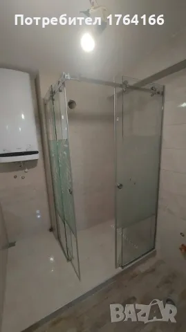 Стъклена душ кабина със златен обков и плъзгащи врати по поръчка от ЕНИГЛАС, снимка 3 - Душ кабини и вани - 47691306