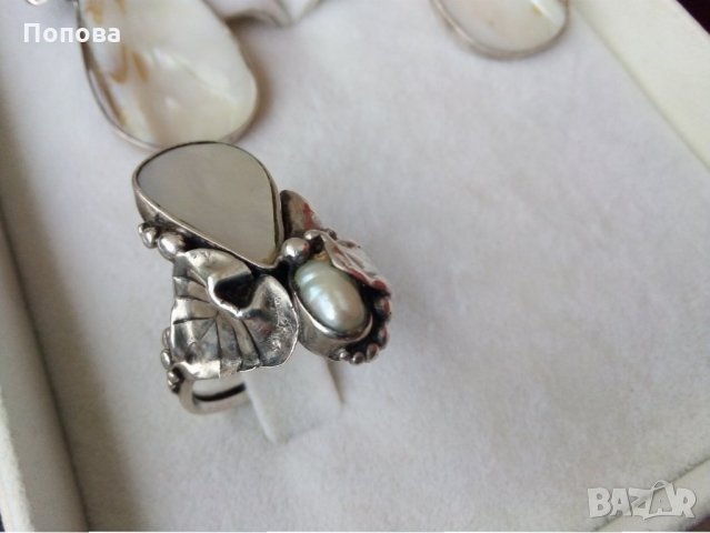 Авторски масивен сребърен лот с естествени перли и седеф, снимка 4 - Бижутерийни комплекти - 28301878
