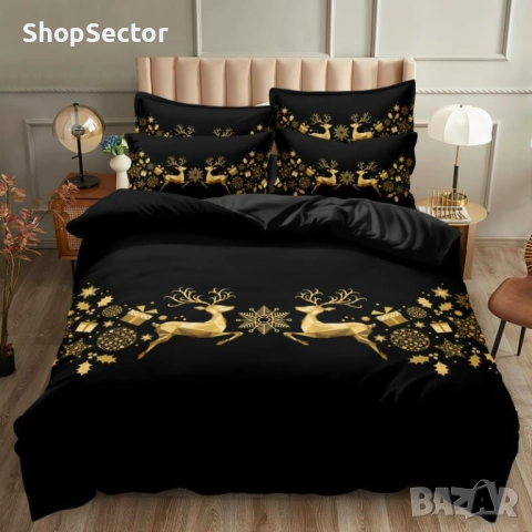 Коледно спално бельо, 100% памук, 6 части, снимка 2 - Спално бельо - 52791029