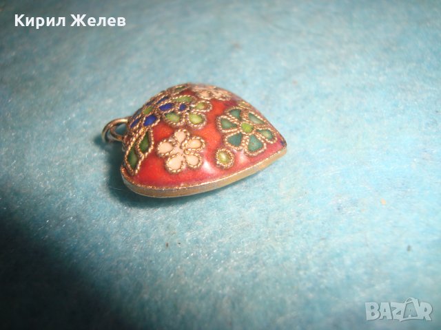 СТАРО ПОЗЛАТЕНО АРТ ДЕКО БРОНЗОВО СЪРЧИЦЕ с КЛЕТЪЧЕН ЕМАЙЛ РЪЧНА РЯДКА ИЗРАБОТКА УНИКАТ 20125, снимка 7 - Антикварни и старинни предмети - 35641863