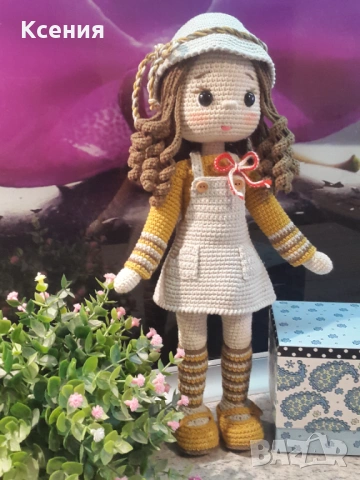 Плетена играчка Кукла НОРА, Ръчно изработена, Перфектен подарък, снимка 3 - Плюшени играчки - 53456031