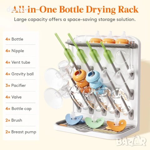 Сушилник за бебешки шишета Lifewit с 15 кукички и подвижни скоби, снимка 4 - Прибори, съдове, шишета и биберони - 53412427