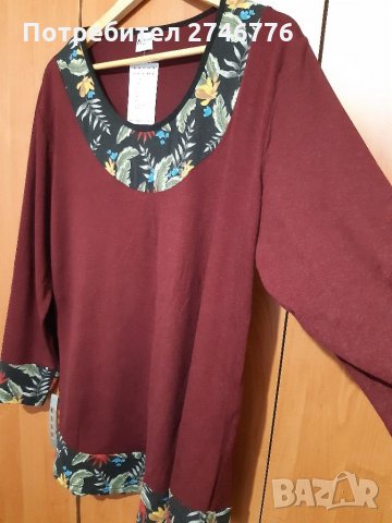НОВО! Размер 56-3xl Прекрасна туника в Бордо с цветна украса,бг произв., снимка 4 - Туники - 35362278
