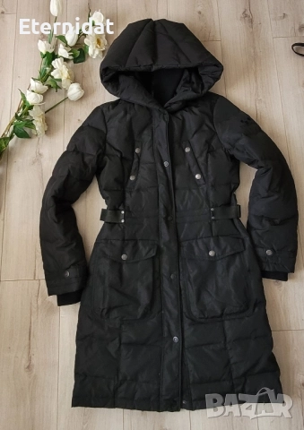 Дълго черно зимно яке с качулка гъши пух , снимка 2 - Якета - 52156603