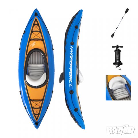  Едноместен надуваем  каяк "Hydro-Force" 275 x 81 cm с гребла и помпа в комплекта, снимка 2 - Водни спортове - 33412354