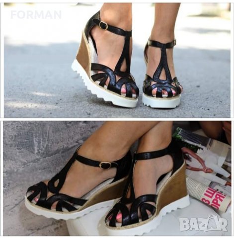 Черни сандали с перлен ефект на платформа, снимка 1