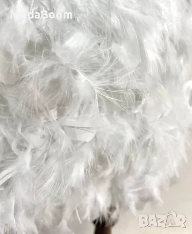 Бяла рокля с естествени пера, снимка 2 - Рокли - 48813155