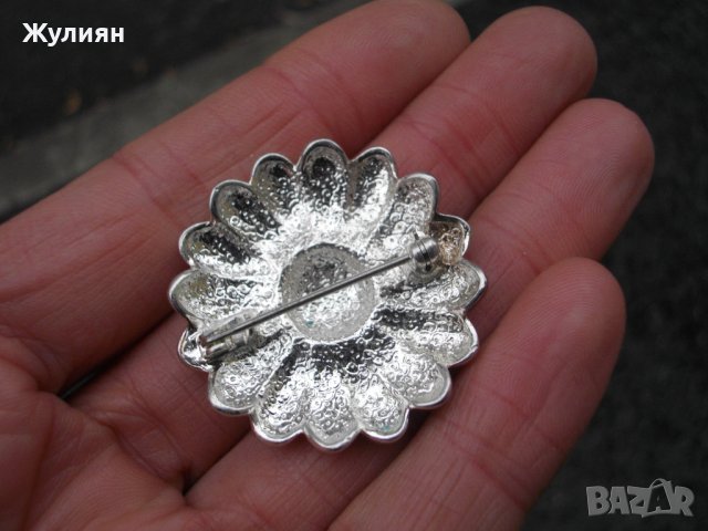 СТАРА ПОСРЕБРЕНА БРОШКА ЦВЕТЕ, снимка 6 - Антикварни и старинни предмети - 39374040