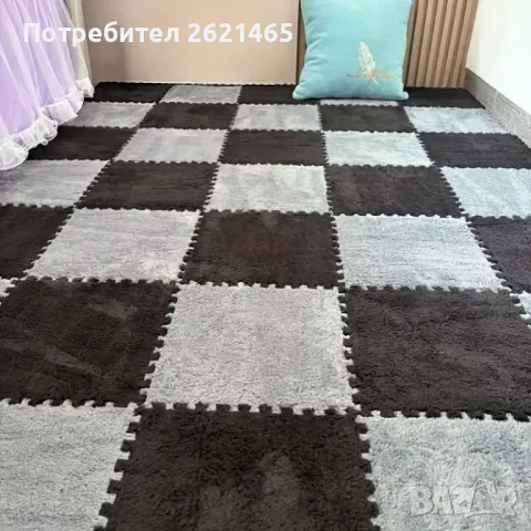 Велурен мек килим - пъзел , комплект от 12 части, за под на детска стая, 30х30 см, снимка 13 - Килими - 49169951