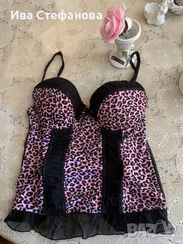 Страхотен еластичен леопардов розов  корсет бюстие 85C , снимка 2 - Корсети, бюстиета, топове - 36998802