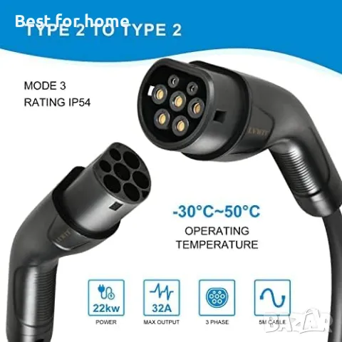 Кабел за зареждане LVWIT Type 2, 22KW, 32 A, снимка 4 - Аксесоари и консумативи - 48454730