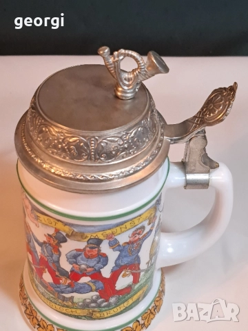 колекционерска немска музикална халба за бира с калаен похлупак 29/1, снимка 2 - Антикварни и старинни предмети - 52035883