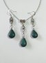 Красив комплект с тъмно зелени Тюркоази капка и нежни орнаменти цвят сребро, снимка 3