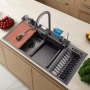 Мултифункционална кухненска мивка с двоен водопад и отделение за чинии и прибори, снимка 4