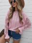 Дамски пуловер с дълъг ръкав с изрязани венчелистчета, 3цвята - 023