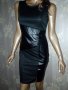Черна рокля от трико и еко кожа , снимка 1 - Рокли - 32525528