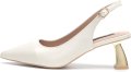 Дамски обувки с котешки ток, каишка през глезена, бели, размер 39