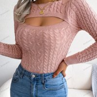 Дамски пуловер с изрязан дълъг ръкав с кръгло деколте, 3цвята - 023, снимка 13 - Блузи с дълъг ръкав и пуловери - 39894802