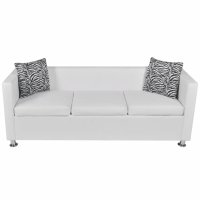 3-местен диван, изкуствена кожа, бял, снимка 2 - Дивани и мека мебел - 42998247