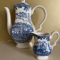 Чайник и латиера, синьо- бяло, ловни мотиви, Англия, ново, снимка 1 - Други - 41687036