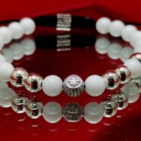 Дамска луксозна сребърна гривна с бели камъни, 925 мънисто с цирконий и лого, снимка 13 - Гривни - 32115121
