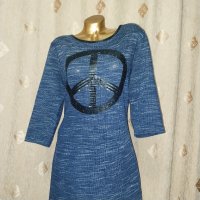 48 Тъмно синя рокля меланш с черни пайети , снимка 6 - Рокли - 43706610