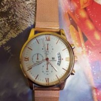 Много стилен унисекс часовник става за мъже и за жени от розово злато кварцов с датник, снимка 1 - Дамски - 27516386