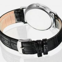 Красив нов бял мъжки ръчен часовник със светъл циферблат и черна кожена каишка., снимка 3 - Мъжки - 28264646