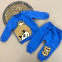 🐻 Плътен комплект Sweet Bears в синьо 🐻 3-6 м, 6-9 м, 9-12 м., снимка 1 - Комплекти за бебе - 38541191