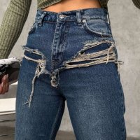 Страхотни Нов модел разкроени дънки с накъсан ефект панталонки, снимка 4 - Дънки - 44060229