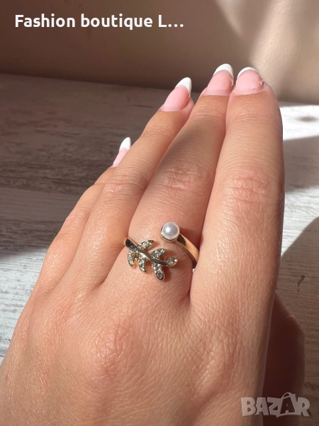 Златист пръстен с формата на лавров венец и перла ❤️, снимка 1