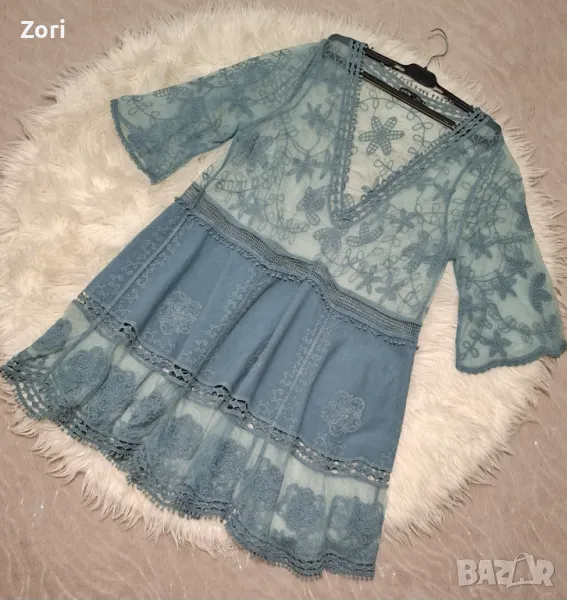 РАЗКОШНА плажна рокля с дантела и бродерия, снимка 1