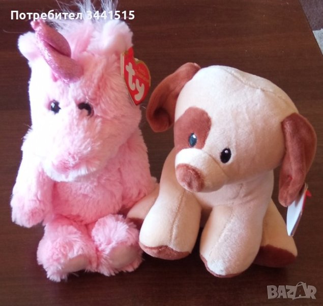 Плюшени играчки еднорог TY Plush Unicorn Pink, Estelle и куче Ty Plush Dog, Bumpkin , снимка 1