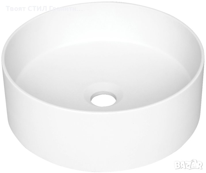 Бяла Кръгла Гранитна Мивка за Баня, Монтаж върху плот стояща Silia ф36, снимка 1
