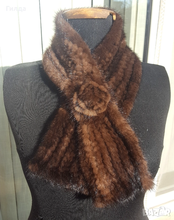 плетен шал естествен косъм норка визон, снимка 1