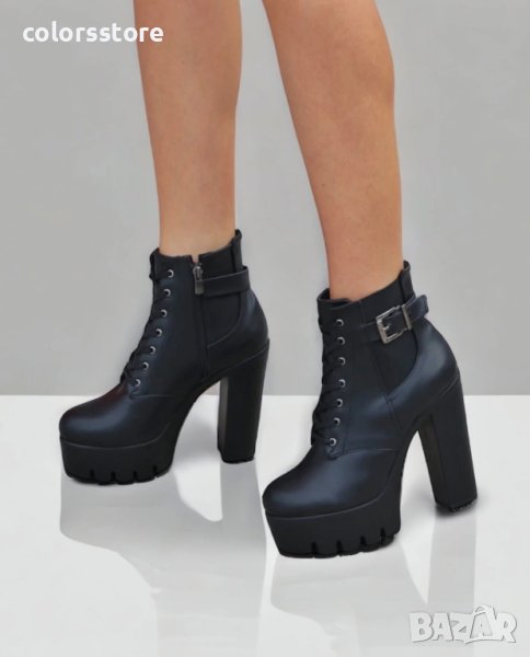 Боти на ток - черна кожа - BP77, снимка 1