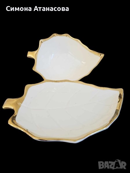 Изящен комплект Купичка и чинийка под формата на листо 21см, снимка 1