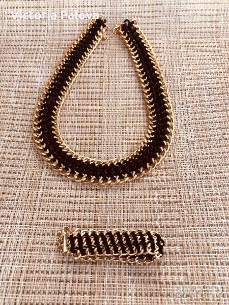 Разкошно колие и гривна.Синджир и кожа, снимка 1