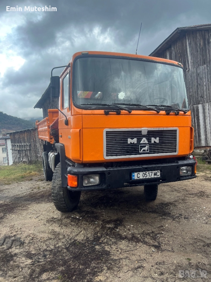 Man 17.232 4x4 самосвал с кран , снимка 1