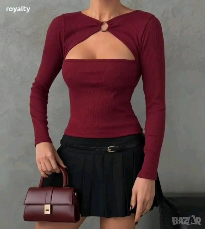 Червена Дамска Блуза Рипс , снимка 1